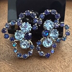 Vintage Blue & Purple Colour Change Rhinestone Clip on Earrings Made in Austria